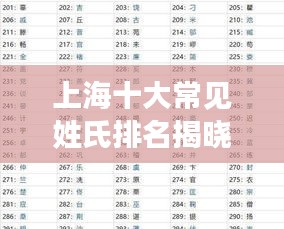 上海十大常见姓氏排名揭晓